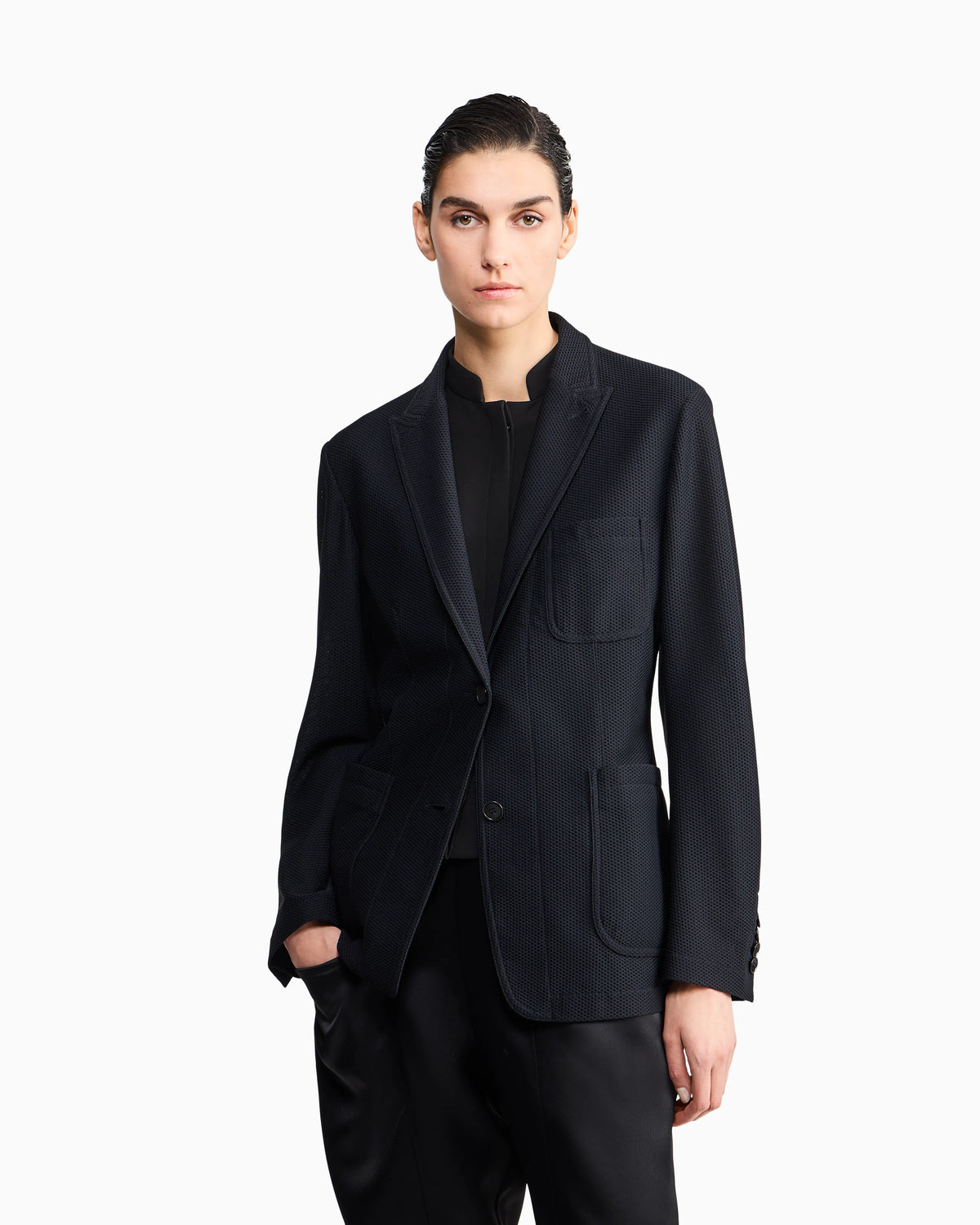 Single-breasted jacket in embossed mesh