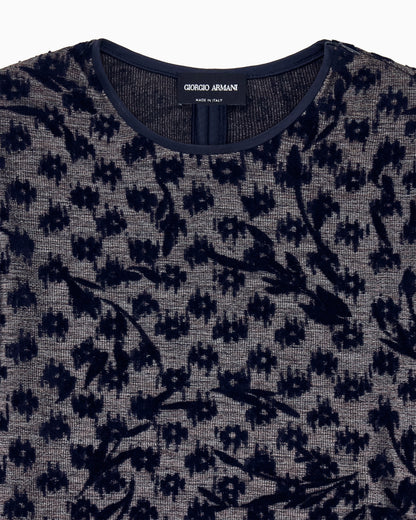 Crew-neck jacquard jersey top with geometric floral motif