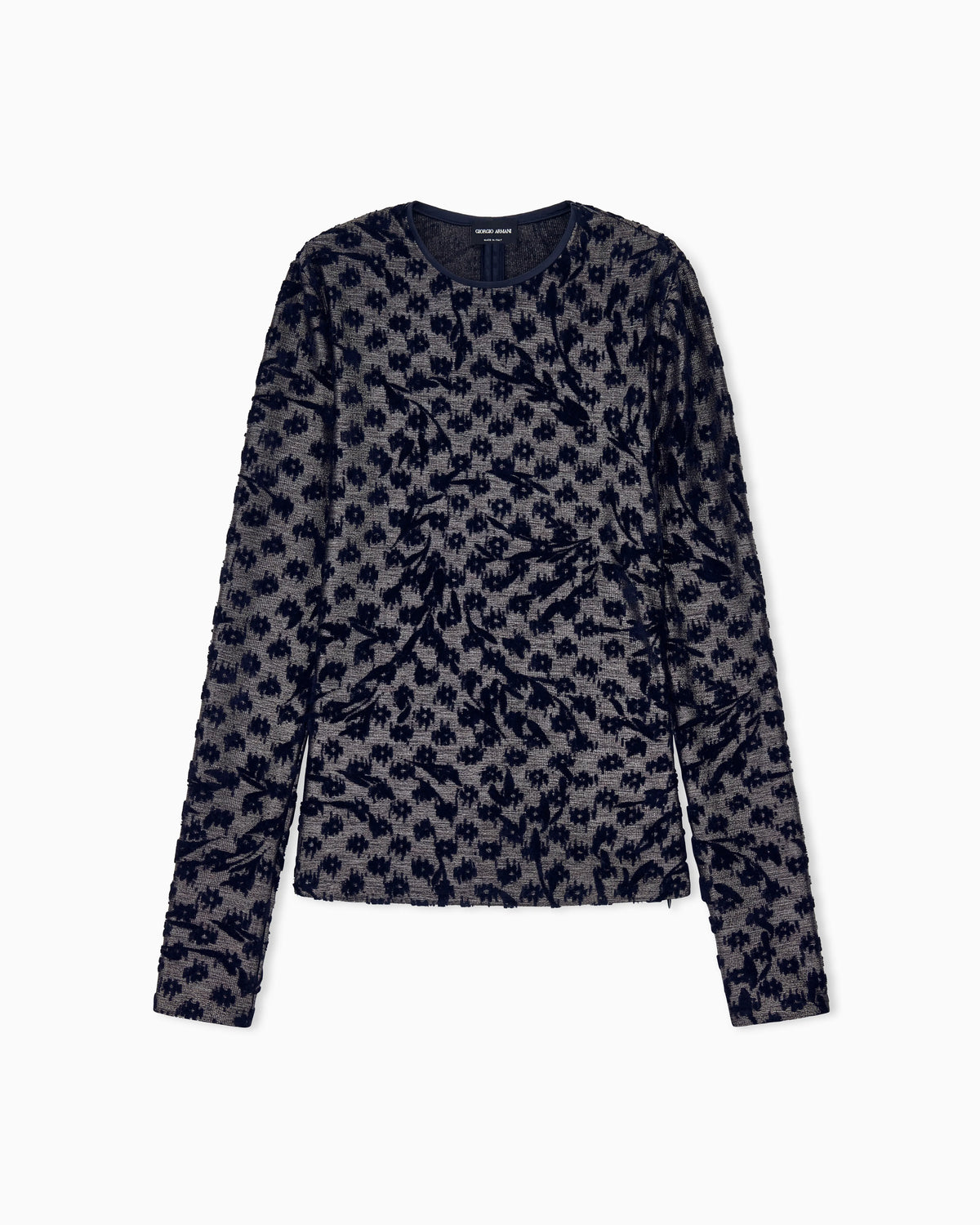 Crew-neck jacquard jersey top with geometric floral motif