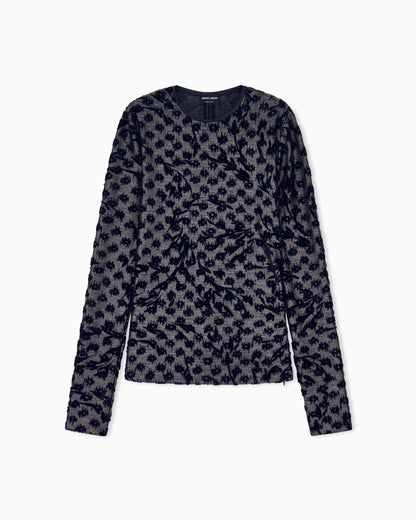 Crew-neck jacquard jersey top with geometric floral motif