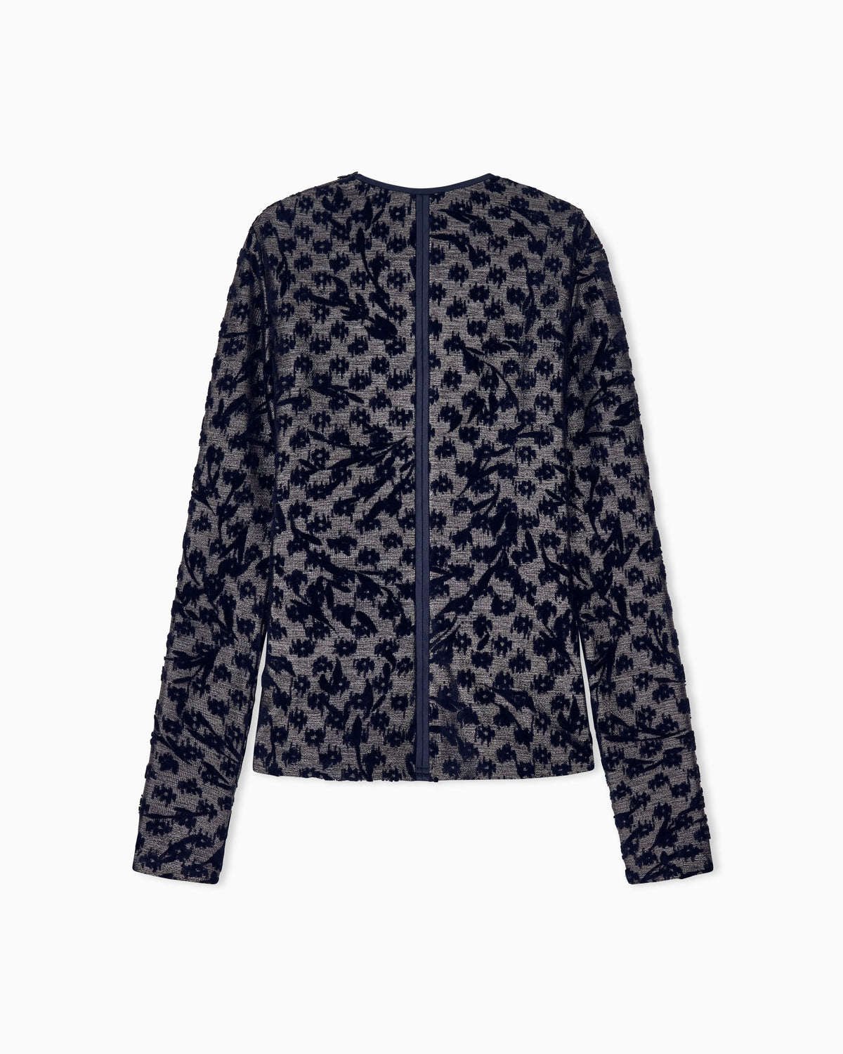 Crew-neck jacquard jersey top with geometric floral motif