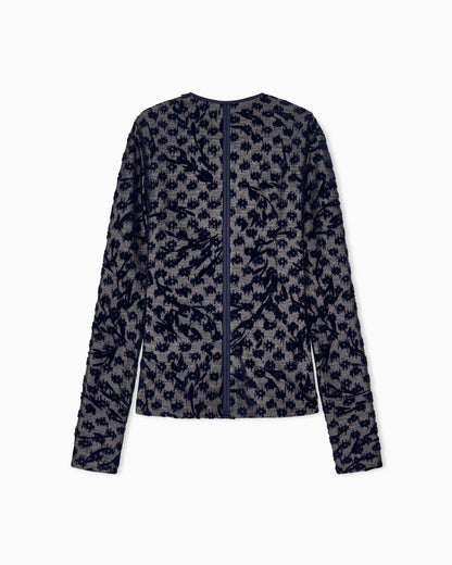 Crew-neck jacquard jersey top with geometric floral motif