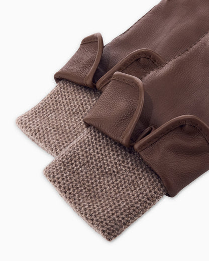 Leather gloves with cashmere trim and lining