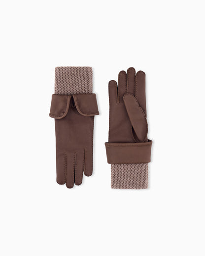 Leather gloves with cashmere trim and lining