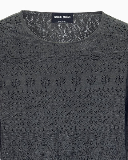 Sweater slim crew neck stretch cotton lace