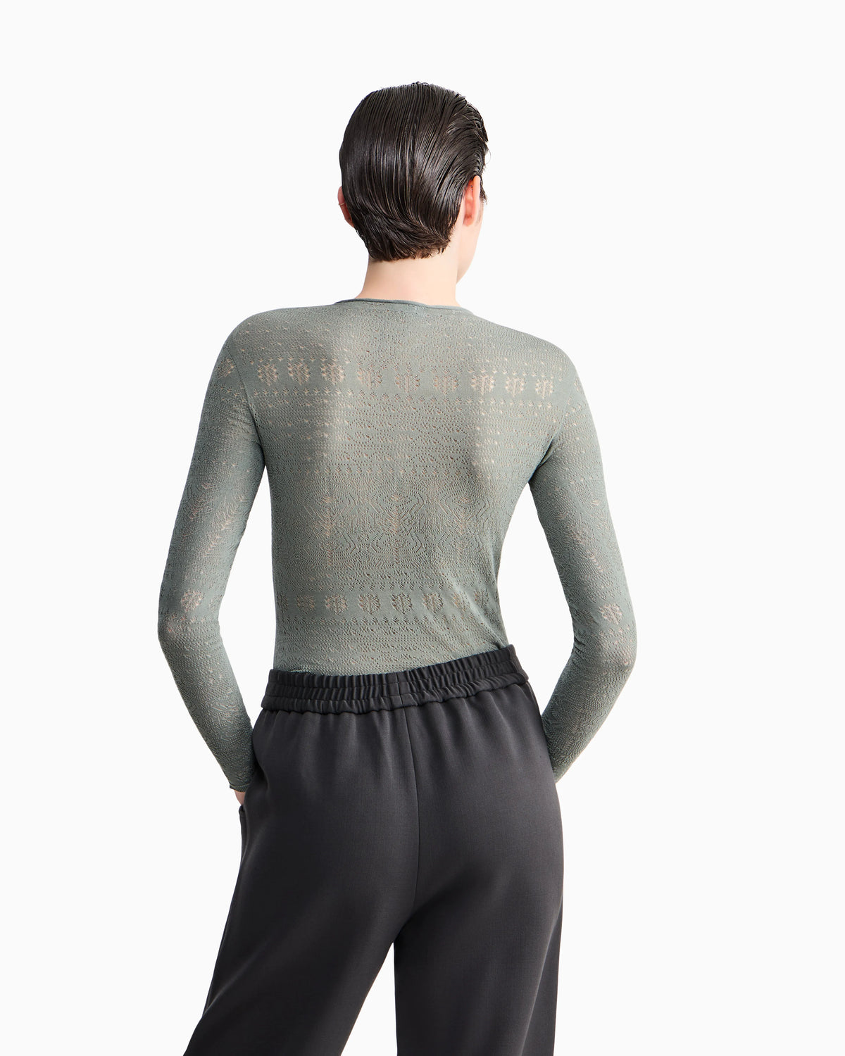 Sweater slim crew neck stretch cotton lace