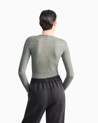 Sweater slim crew neck stretch cotton lace
