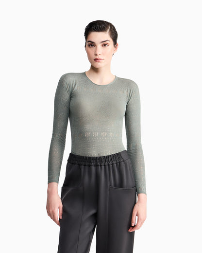 Sweater slim crew neck stretch cotton lace