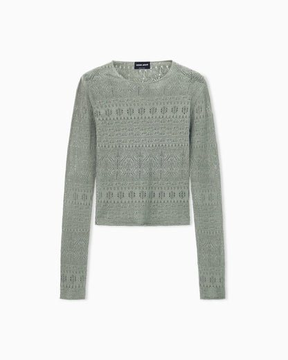 Sweater slim crew neck stretch cotton lace