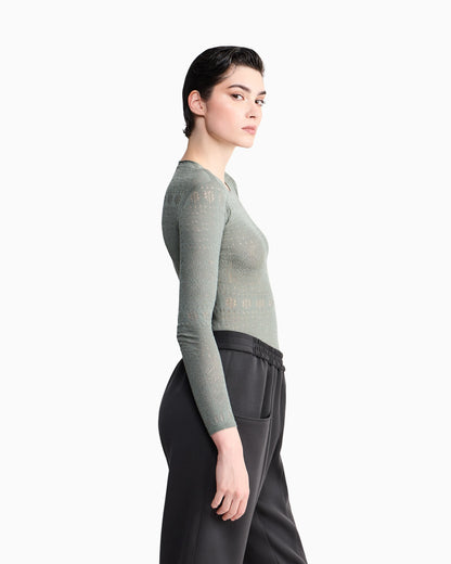 Sweater slim crew neck stretch cotton lace