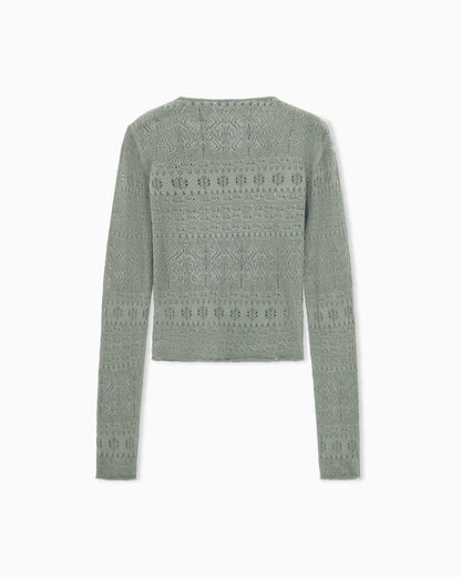 Sweater slim crew neck stretch cotton lace