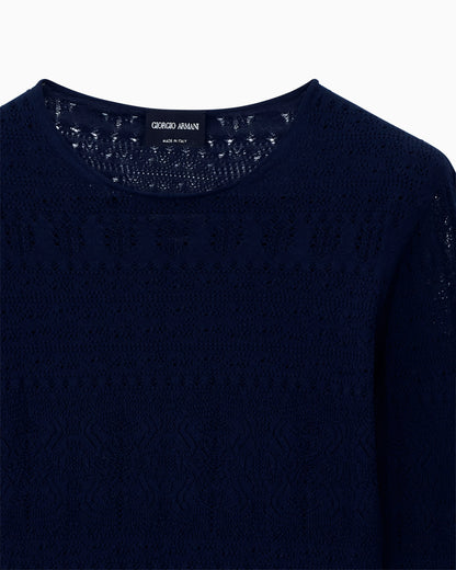 Sweater slim crew neck stretch cotton lace