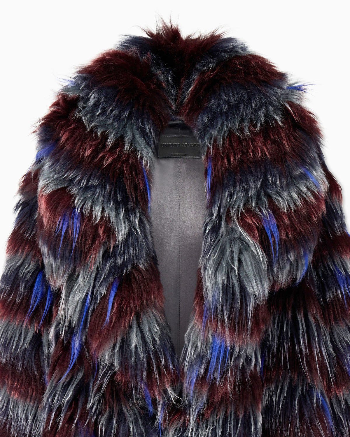Long-haired coat with striped pattern and belt