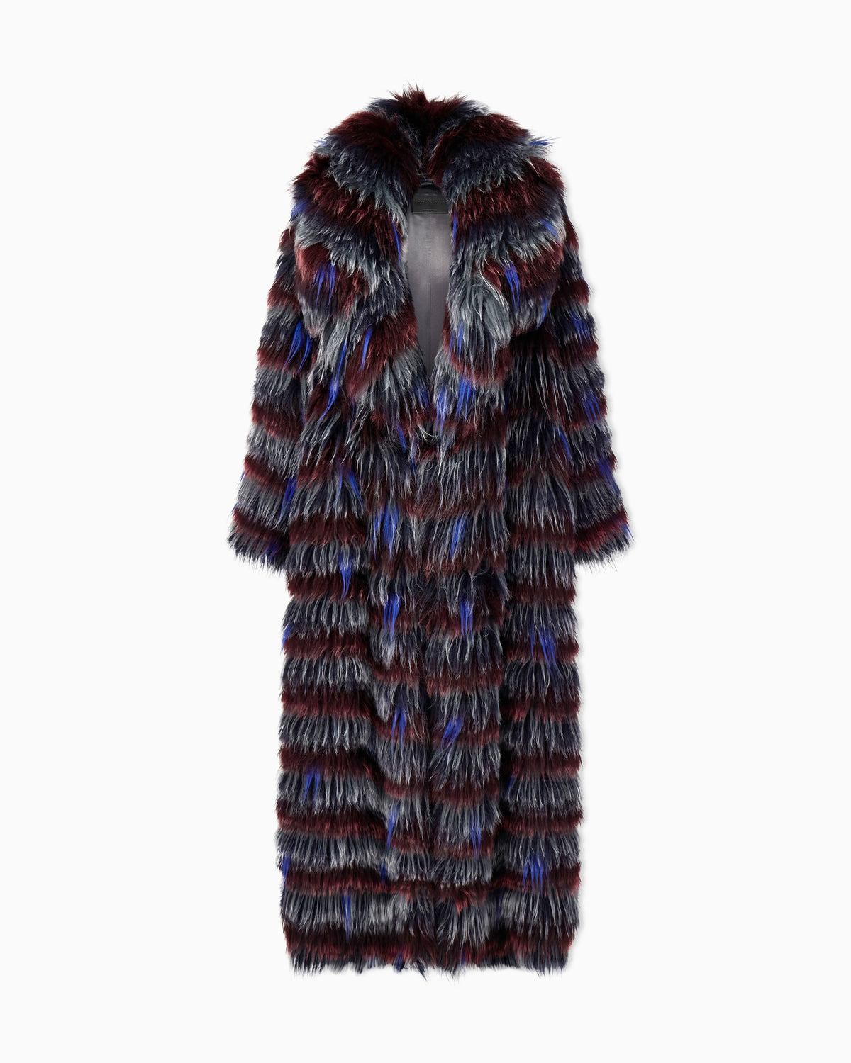 Long-haired coat with striped pattern and belt