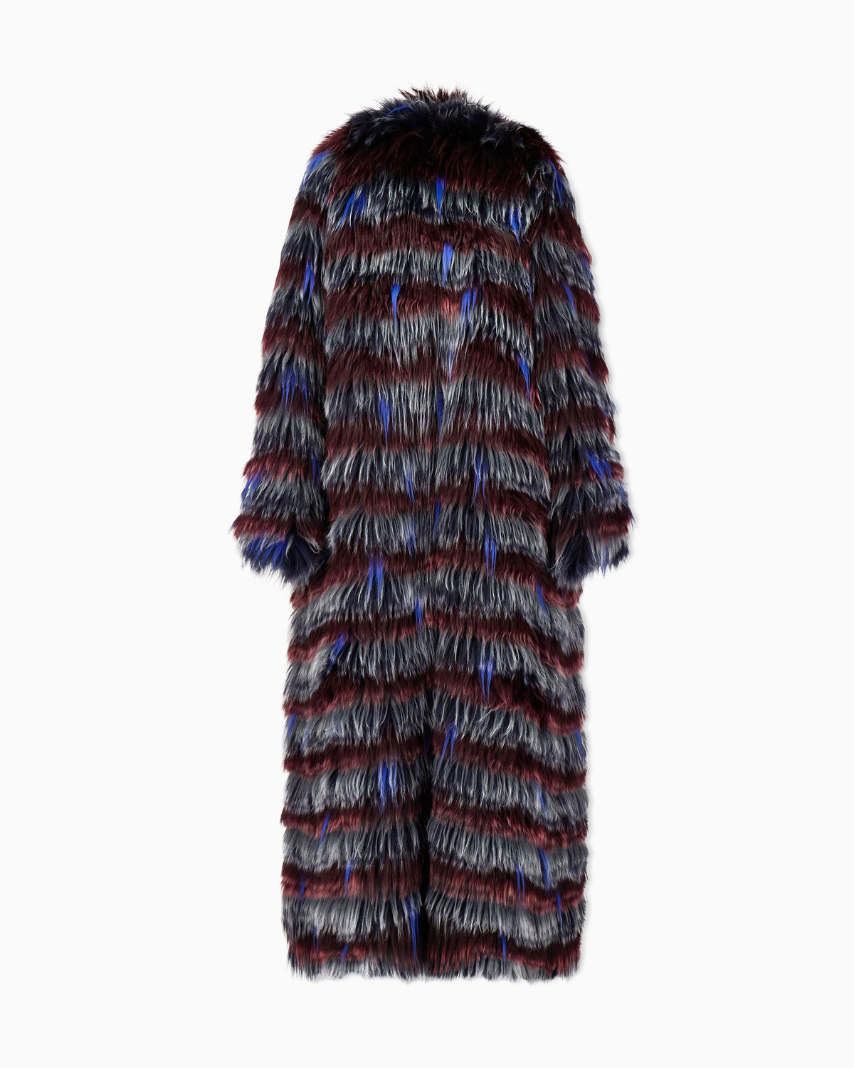 Long-haired coat with striped pattern and belt
