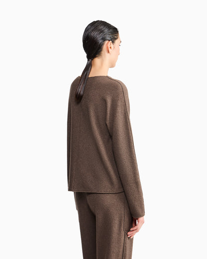 Round-neck sweater in cashmere and silk jersey