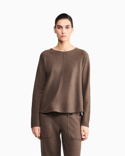 Round-neck sweater in cashmere and silk jersey