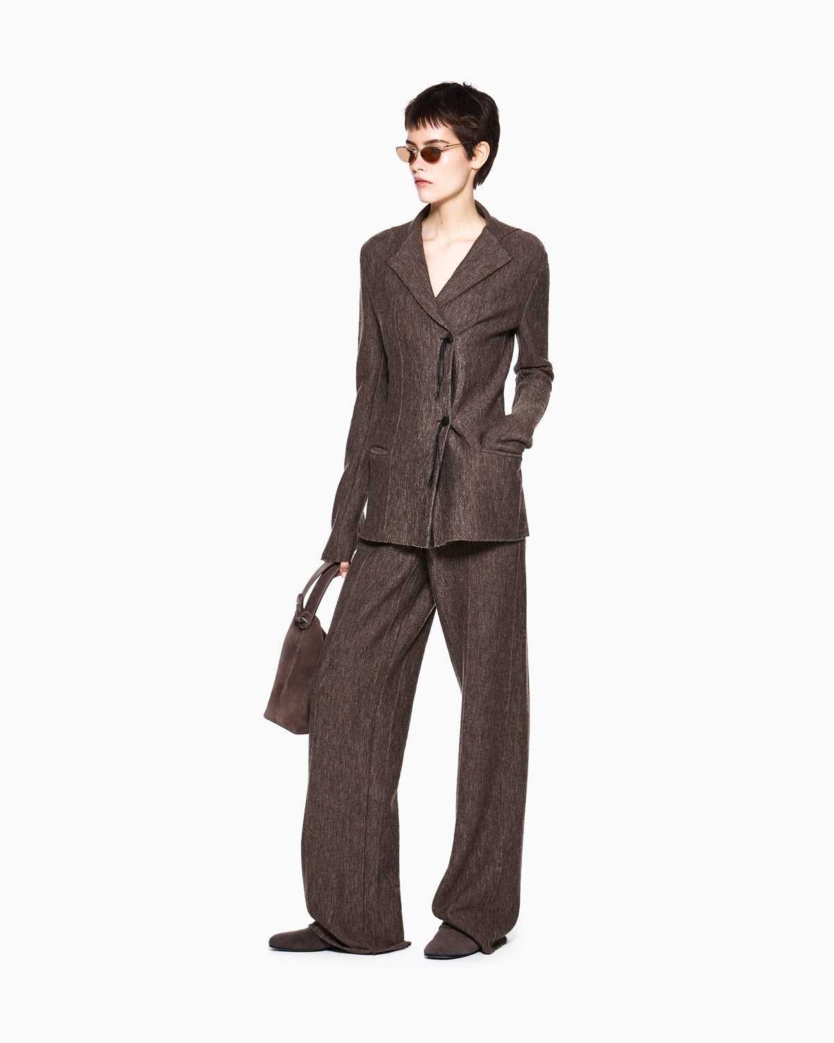 Trouser wide-leg virgin wool jersey with back zip