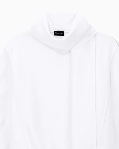 Jumper long-sleeved wool sweater with scarf sewn onto neck