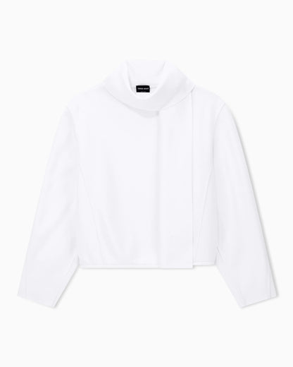 Jumper long-sleeved wool sweater with scarf sewn onto neck