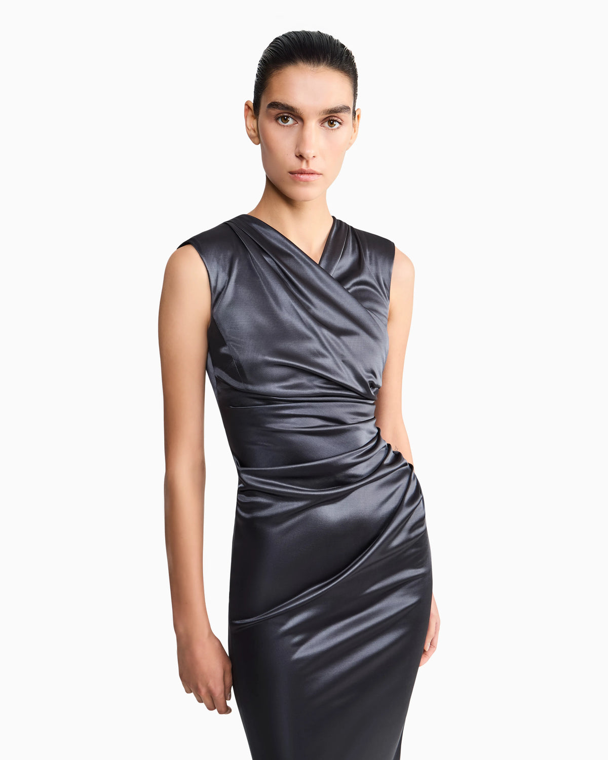 Long sleeveless dress in shiny viscose jersey New Normal