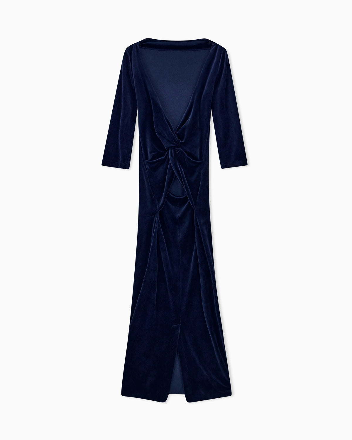 Dress in shiny chenille with deep back neckline and slim fit
