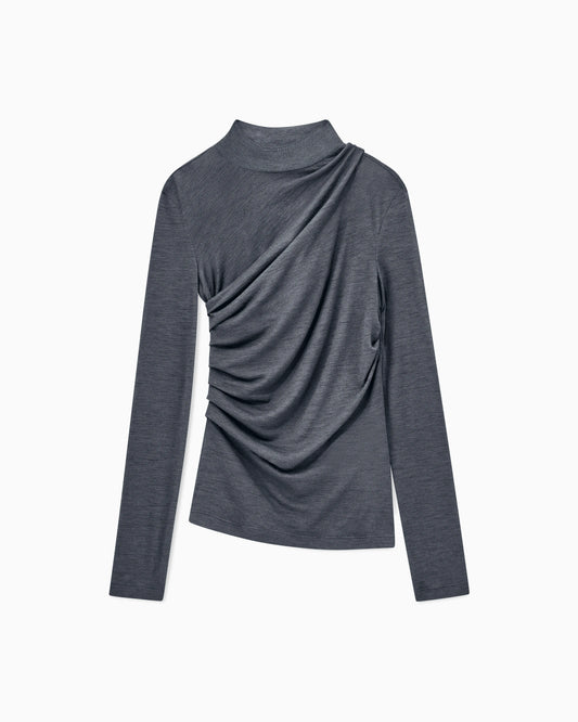 Top in wool jersey with crater neck and draped front