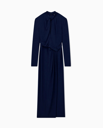 Long-sleeved dress in viscose jersey with a front knot