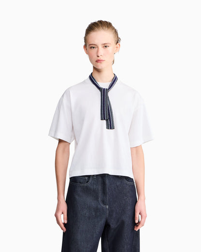 T-shirt in cotton jersey with an embroidered striped tie