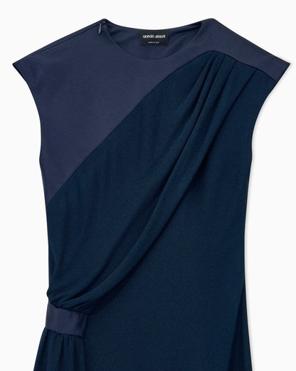 Dress with draped side in viscose jersey and satin