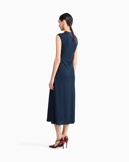 Dress with draped side in viscose jersey and satin