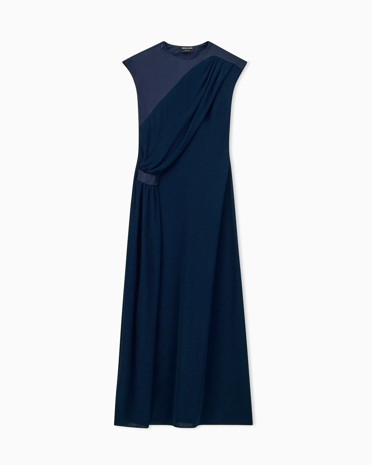Dress with draped side in viscose jersey and satin