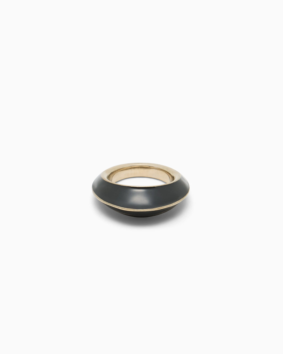 Polished metal ring with enameled circular disc
