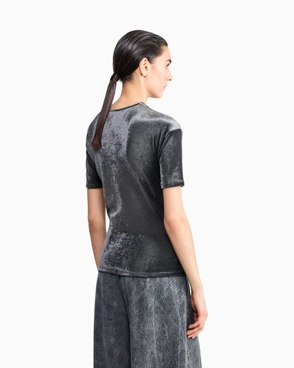 Jumper slim-fit T-shirt in viscose chenille front draping