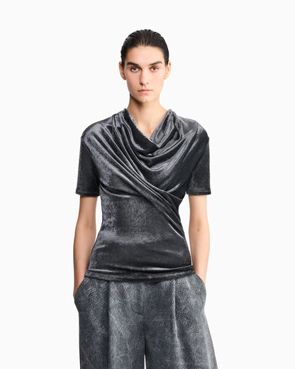 Jumper slim-fit T-shirt in viscose chenille front draping