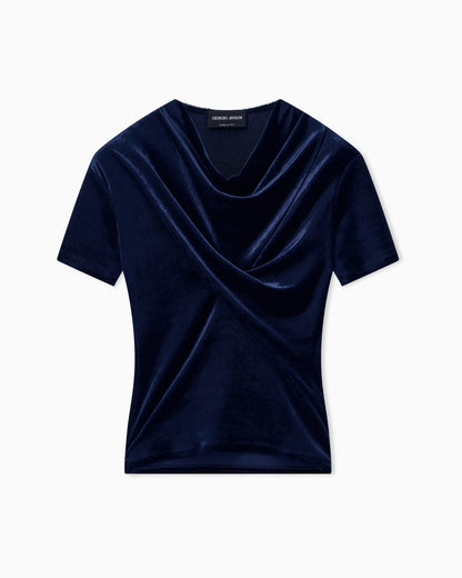 Jumper slim-fit T-shirt in viscose chenille front draping
