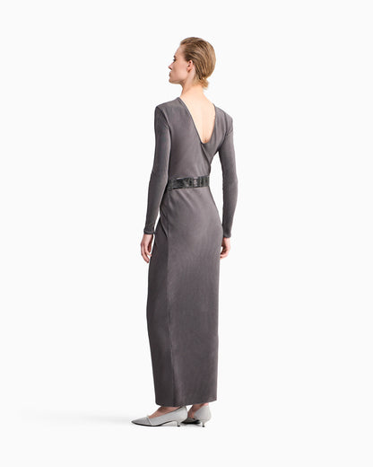 Dress pleated jersey with back V-neck and sequin detail