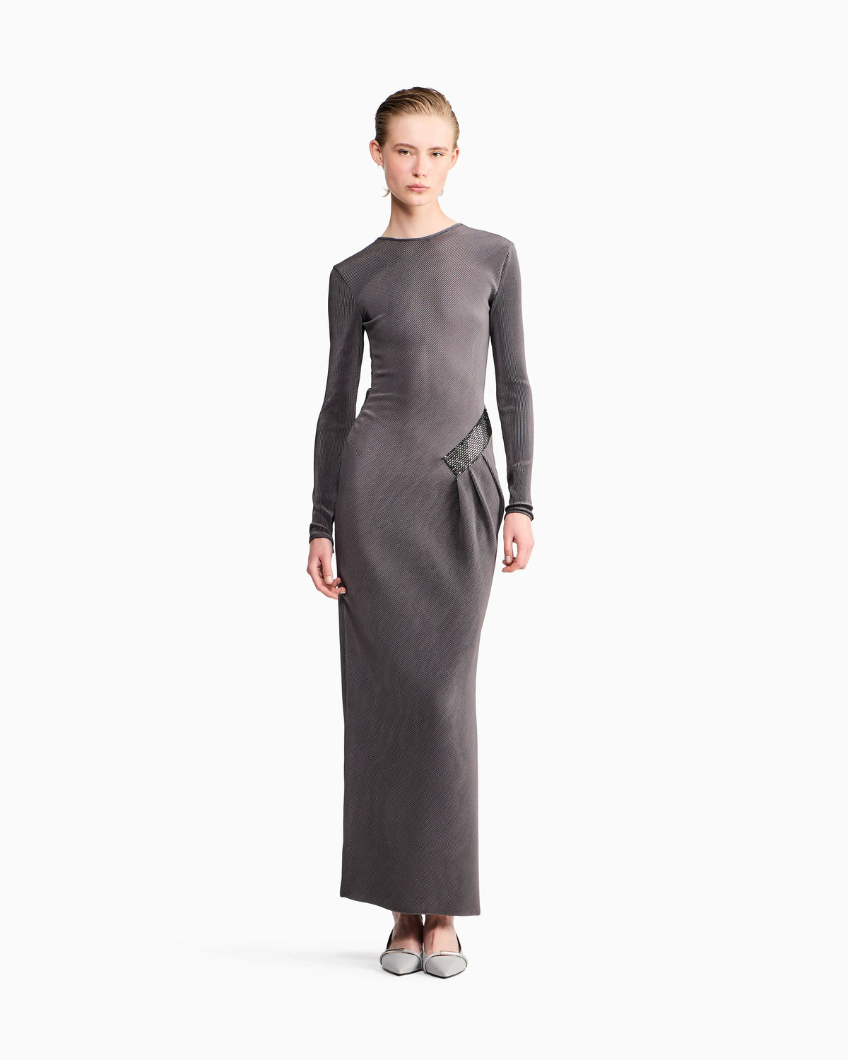 Dress pleated jersey with back V-neck and sequin detail
