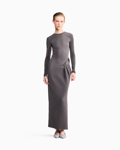Dress pleated jersey with back V-neck and sequin detail