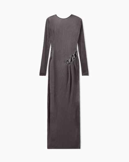 Dress pleated jersey with back V-neck and sequin detail
