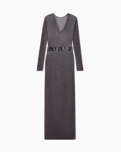 Dress pleated jersey with back V-neck and sequin detail