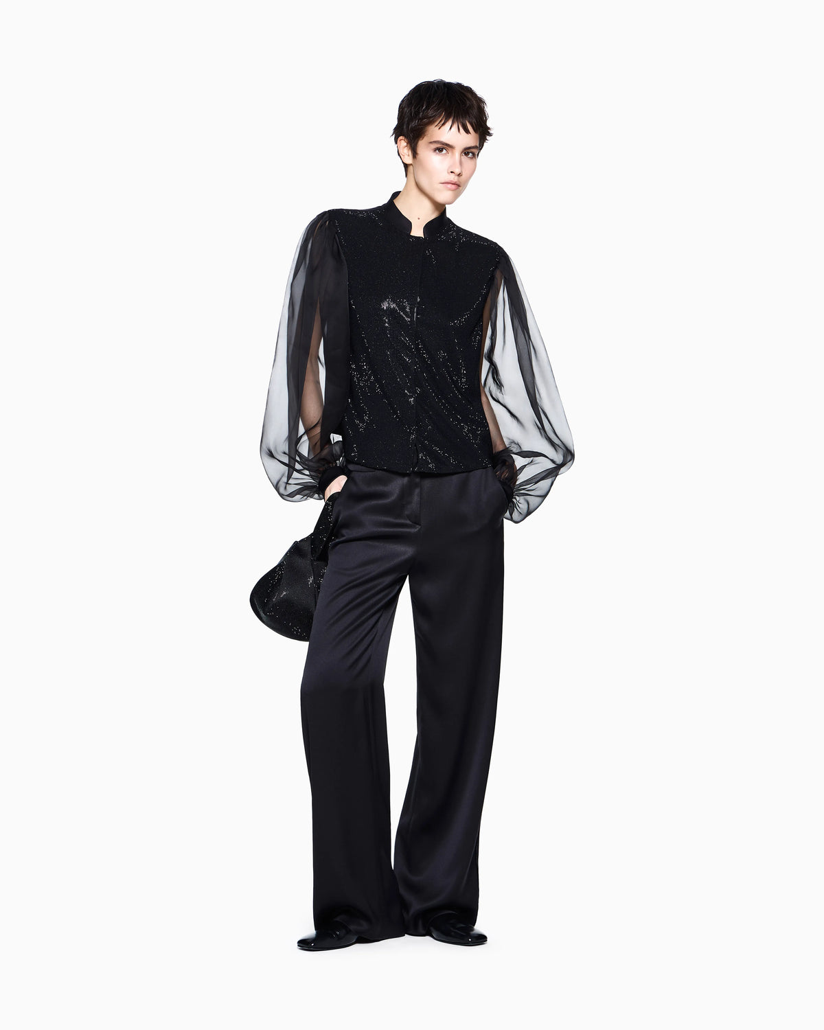 Embroidered trouser Sera regular fit satin rhinestone trim