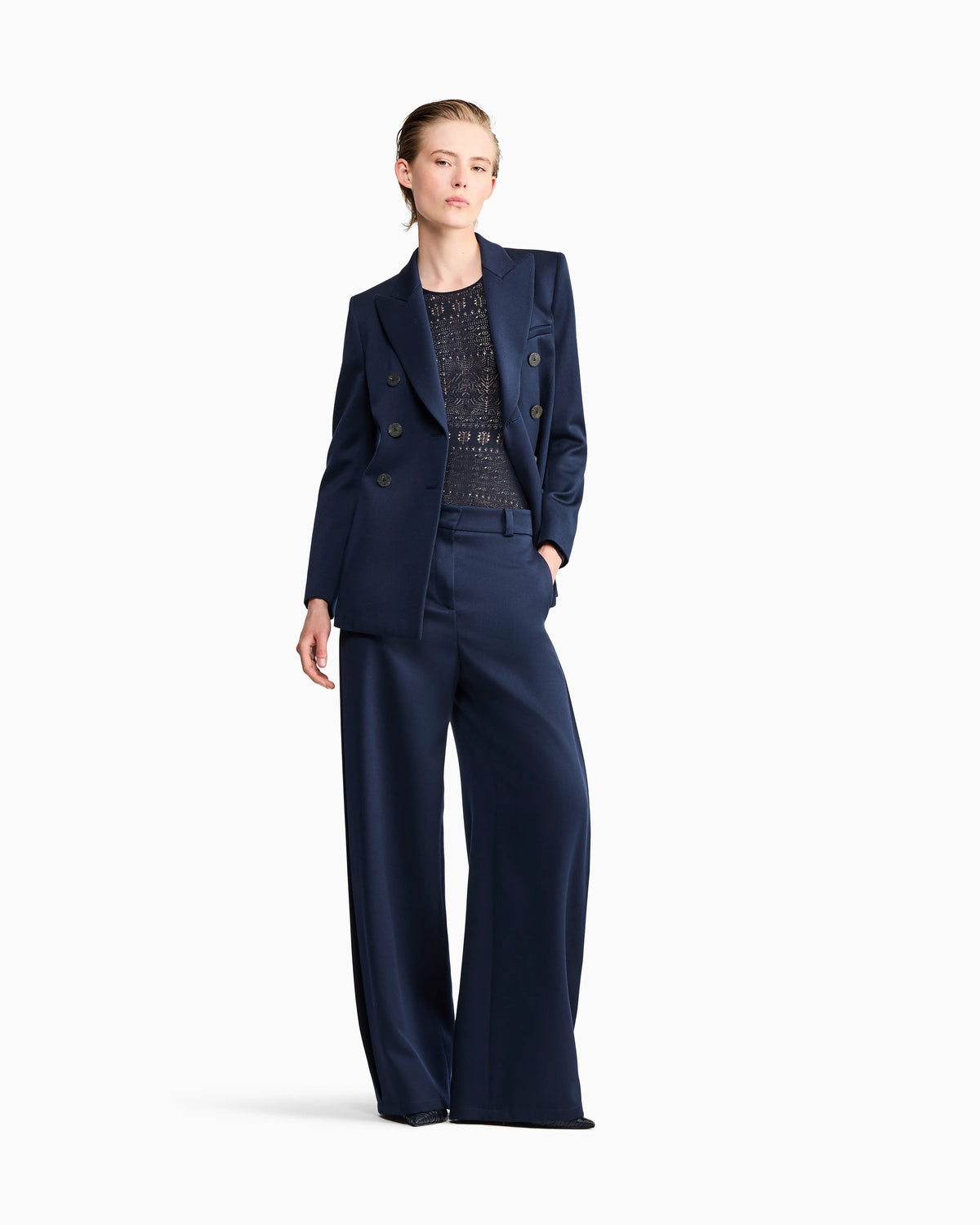 Double-breasted blazer in double wool with peak lapels