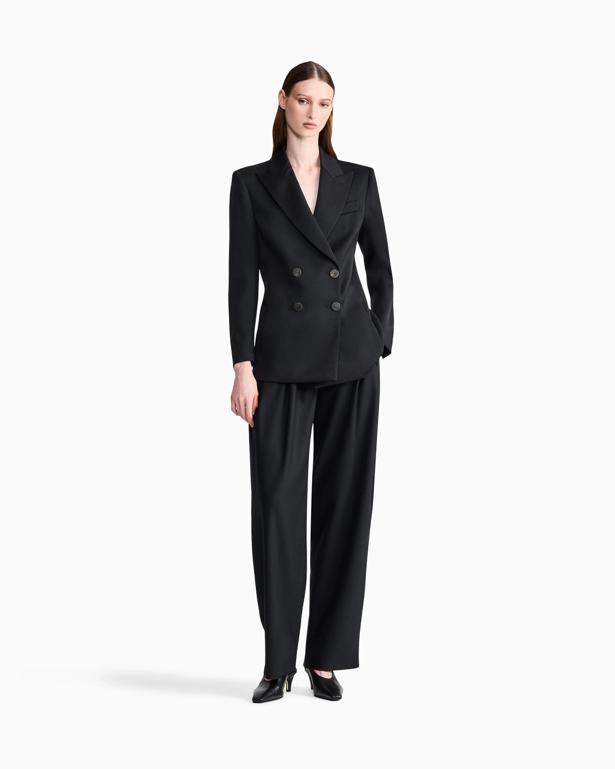 Double-breasted blazer in double wool with peak lapels