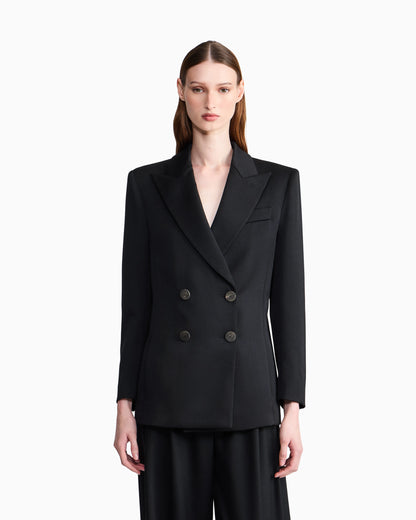 Double-breasted blazer in double wool with peak lapels