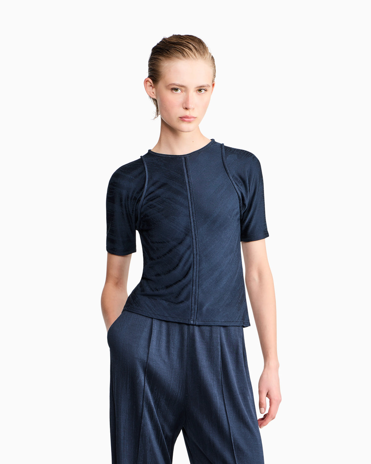 Jumper slim-fit jacquard viscose t-shirt with tank effect