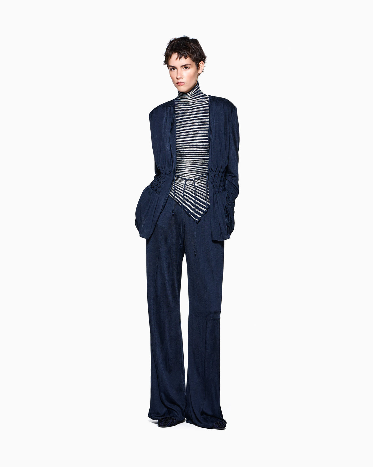 Blazer regular fit jacquard viscose jersey smocked waist