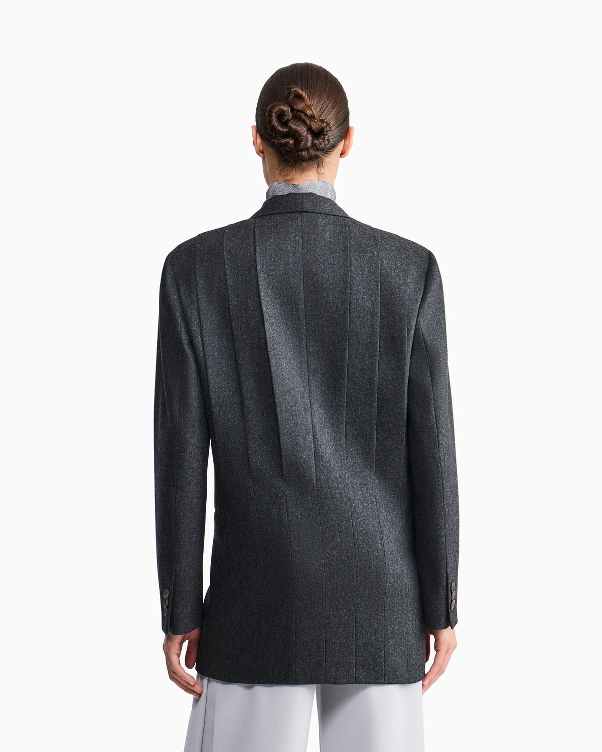 Blazer doppiopetto in flanella di lana vergine e cashmere