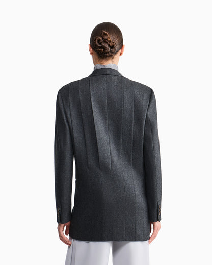 Blazer doppiopetto in flanella di lana vergine e cashmere