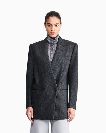 Blazer doppiopetto in flanella di lana vergine e cashmere